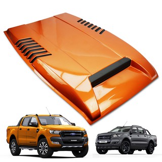 สกู๊ป จมูกหลอก ใหญ่ สีส้มตัดดำด้าน FLQ V.1 ใส่ ฟอร์ด เรนเจอร์ ไวแทค สำหรับ Ford Ranger Wildtrak 4x2 4x2 ปี 2015-2018