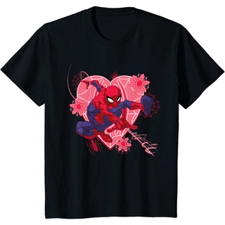 เสื้อยืด ผ้าฝ้ายแท้ ระบายอากาศได้ดี พิมพ์ลาย Marvel Spider-Man Hearts and Flowers คุณภาพสูง สําหรับวันวาเลนไทน์