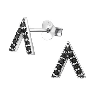 ต่างหูเงินแท้ 92.5% Triangle Ear Studs with Black Cubic Zirconia