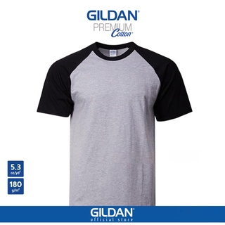 GILDAN® เสื้อยืดไหล่สโลป แขนสั้น - ตัวเทาอ่อน แขนดำ