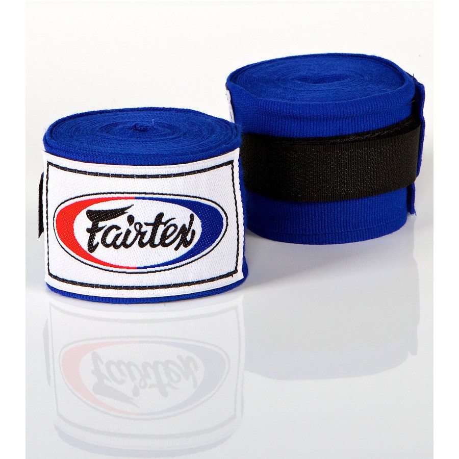 Fairtex น้ำเงิน แฟร์เท็กซ์ ผ้าพันมือแบบยืด มวยไทย ชกมวย ต่อยมวย คอตตอน ไนลอน Blue Hand Wraps Elastic Nylon Cotton