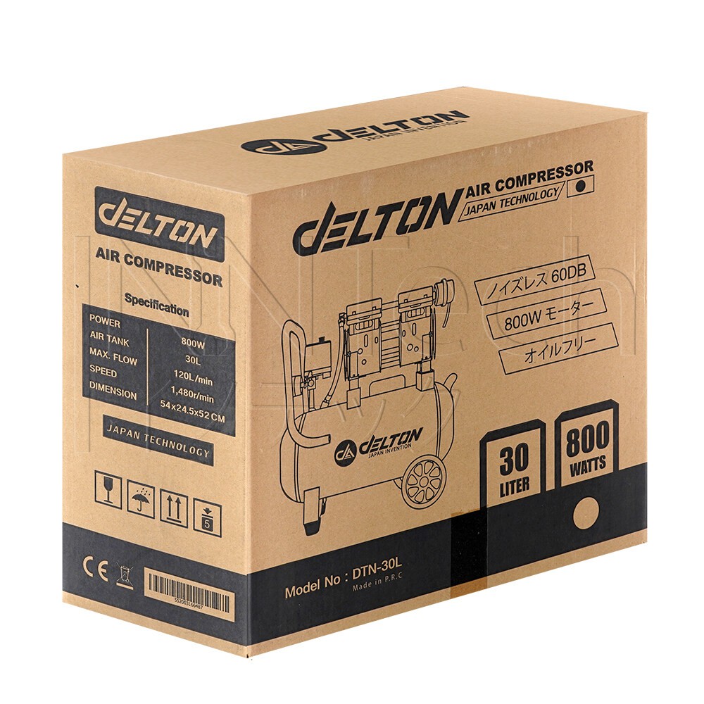 DELTON ปั้มลมออยล์ฟรี ปั้มลม 30 ลิตร 800W รุ่น DTN-30L ปั๊มลม OIL FREE ปั๊มลมเร็ว แรง เสียงเงียบกริบ Air Compressor 30L