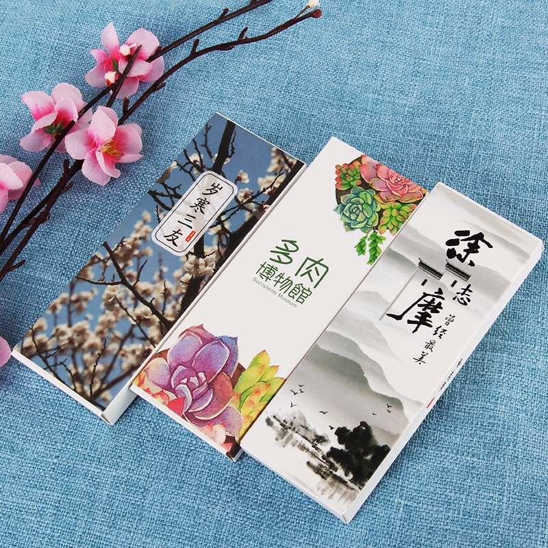 30pcs/box Creative Retro Landscape Boxed Paper Bookmarks, Children's Gift Bookmarks, Stationery and Office Supplies