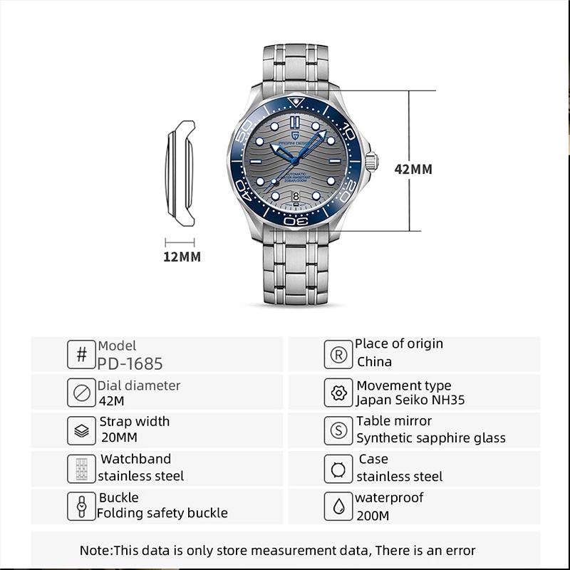 Pagani Design Original 42 มม. นาฬิกาผู้ชาย Seiko NH35 เซรามิค Bezel 200 M กันน้ำผู้ชายนาฬิกา PD-1685