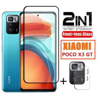 2 in 1 Tempered Glass Screen Protector ฟิล์มกระจกนิรภัยกันรอยสำหรับห Xiaomi POCO X3 GT POCOX3GT Explosion-Proof Safety Glass Camera Lens Film ฟิล์มกันรอยเลนส์ฟิล์มกันรอยเลนส์กล้องสําหรับ Mi POCO X3GT