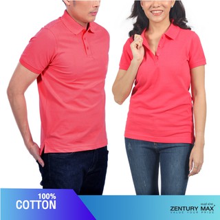 ZENTURY MAX เสื้อโปโล แขนสั้น เสื้อคู่ ชาย,หญิง สีพื้น 💥ผ้า Cotton 100%💥 MKP-3014 / LKP-3015-PDP สีชมพูแดง