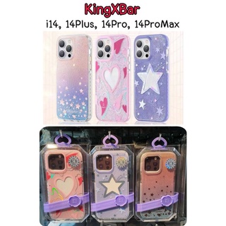 KingXbar เคสกากเพชร iPhone 14 / 14 Plus / 14 Pro / 14 Pro Max gilter  ดาว หัวใจ โชว์โลโก้