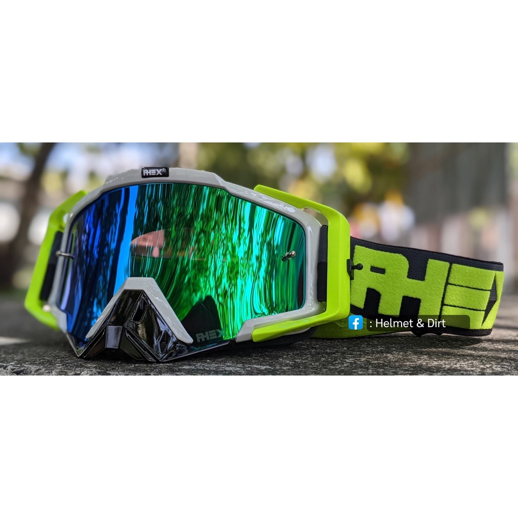 (ส่งฟรี!!!) แว่นวิบาก RHEX Goggle สีขาว กรอบเหลืองนีออน เลนส์ปรอทเขียว