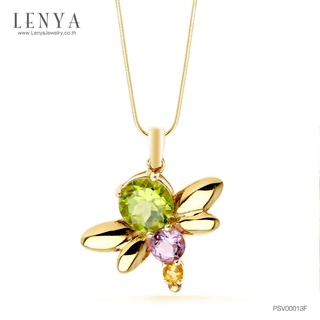 Lenya Jewelry จี้เพอริดอท(Peridot) ดีไซน์รูปแมงปอ  ตัวเรือนเงินแท้ชุบทอง 18k