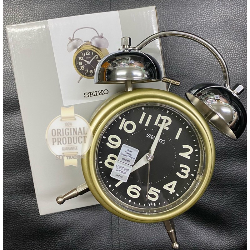 SEIKO นาฬิกาปลุกกระดิ่งคู่ Bell Alarm Clock รุ่น QHK051F สีทองหน้าดำ