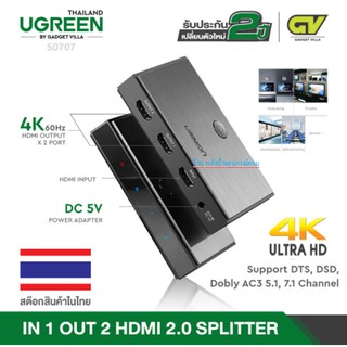 UGREEN New HDMI Splitter  V2.0 1x2  รุ่น 50707 ตัวแปลง สัญญาณ HDMI 1 out 2