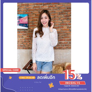 Fashion ping เสื้อลูกไม้แขนยาวผ้านิ่มใส่สบาย 8192#