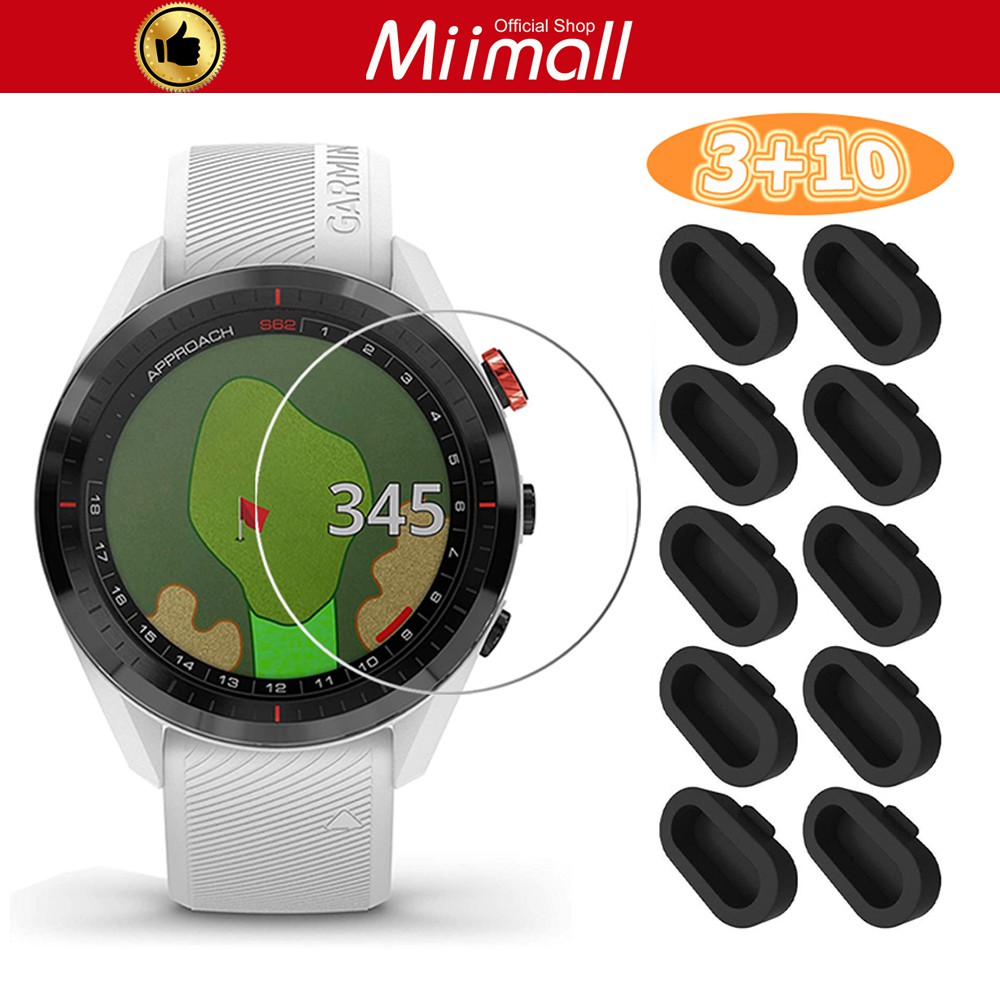 Miimall [3PACK] ฟิล์มติดจอ กามิน Approach S62 ฟิล์มกระจกนิรภัยพร้อมปลั๊กฝุ่นสำหรับ Garmin Approach S62 Smart Watch