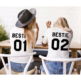 เสื้อคู่รัก - Bestie 01 Bestie 02 การจับคู่เพื่อนสนิทเสื้อเชิ้ตพิมพ์กราฟิกคําคมเสื้อยืดท็อปส์ซู