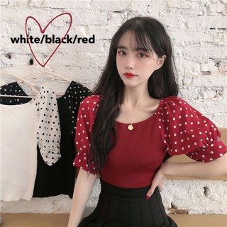 Ey_shop688​🌹พร้อม​ส่ง​🌹C370-2 ผ้าไหมพรมแขนสั้น.​ ลายจุด🥭🍐🥝