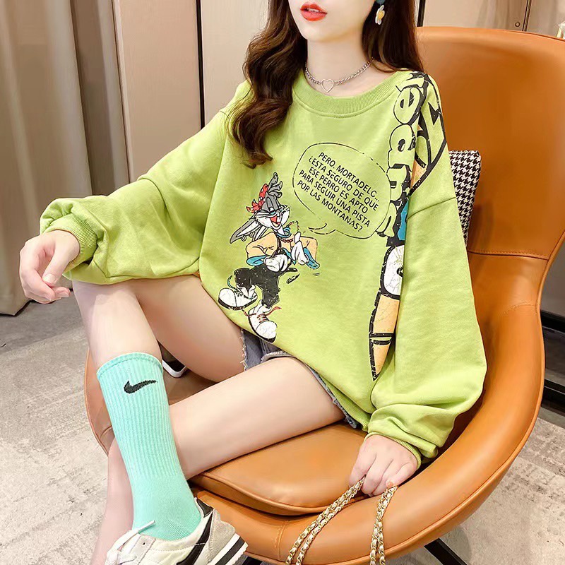 เสื้อแขนยาว Oversize (อก 50 นิ้ว) คอกลม สกรีนกระต่าย ด้านหน้า ผ้าคอตตอล  สินค้าพร้อมส่ง B38