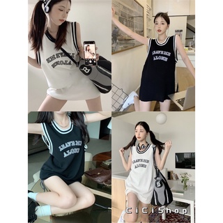 Cicishop(8748-1)เสื้อแขนกุด Basketball ลายตัวอักษร คอกลมสไตล์เกาหลีเท่ๆ Unisex