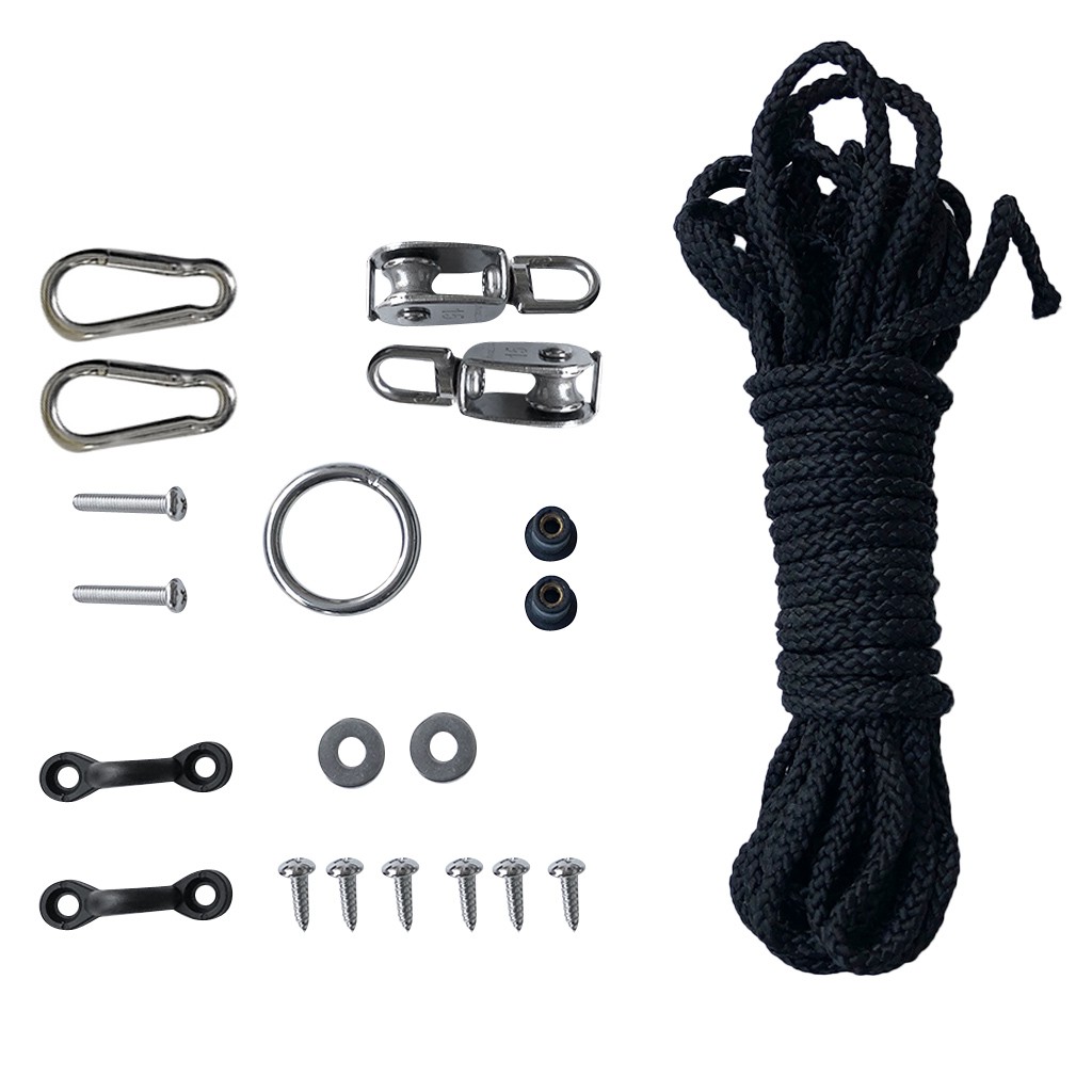 Deluxe Kayak Canoe Anchor Trolley Kit System Pulley Pad Eye Ring Rope