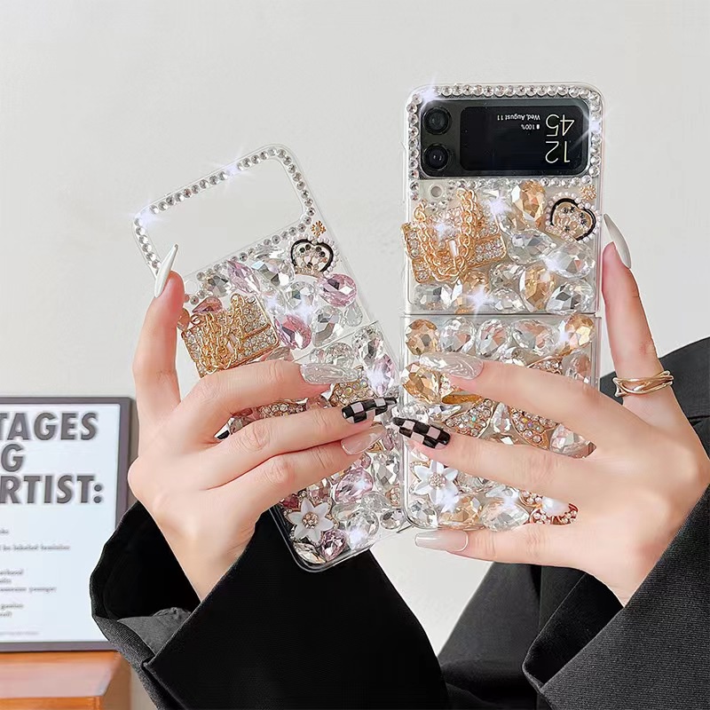 Luxury Bowknot Bag Full Diamond Case Samsung Z Flip 6 5/4/3 5G เคสโทรศัพท์หน้าจอพับ OPPO ค้นหา N3 Flip/N2 Flip Rhinestone Case