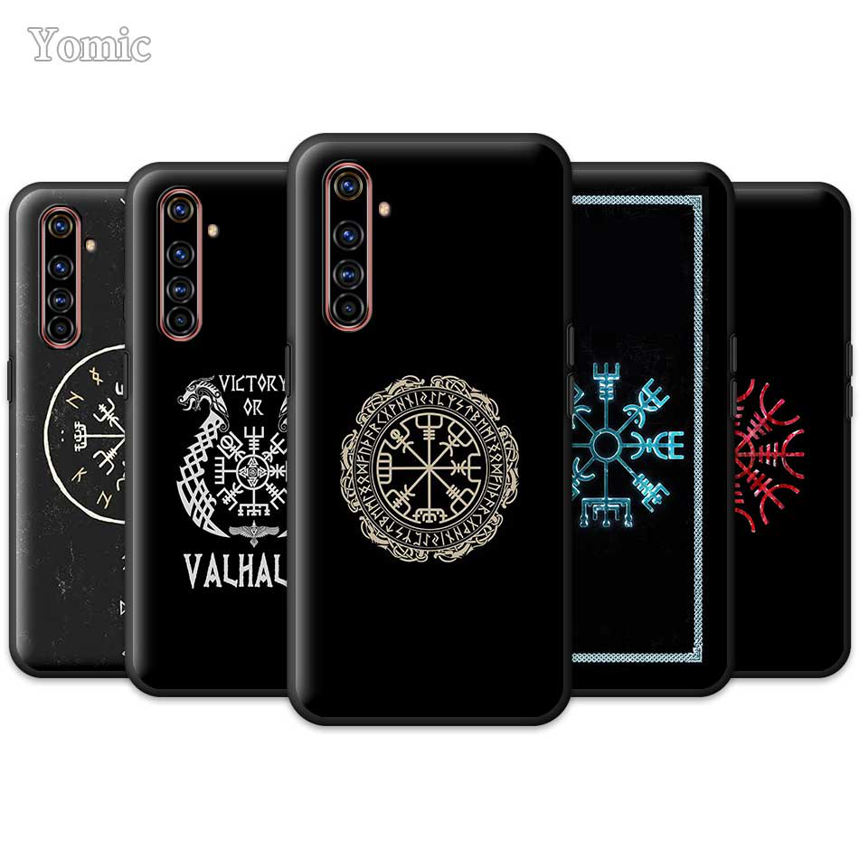 Yomic Case for Realme 6 5 X2 X50 Pro 5G 6i 6S Narzo 10 10A X3 XT C3 C3i Black Phone Bags Viking Vegvisir Odin Nordic Sof