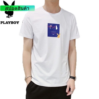 playboy เสื้อยืดผ้าฝ้ายแบบลําลอง ผ้าฝ้ายแท้