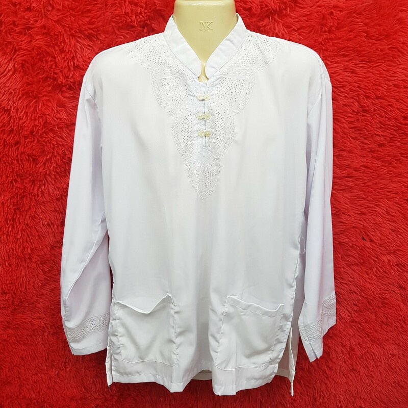 เสื้อกูรงชายแขนยาวปักลาย คอจีน มีกระเป๋าอเนกประสงค์ 2 ข้าง สุภาพเรียบร้อย รุ่น SHC22