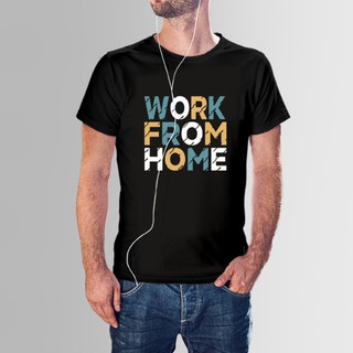 เสื้อยืดสีดำ สกรีน Work From Home เสื้อยืดสกรีนลาย เสื้อยืดสีพื้น