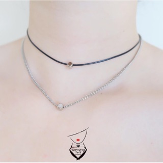 choker สายหนัง พร้อมสายเลทสีเงิน