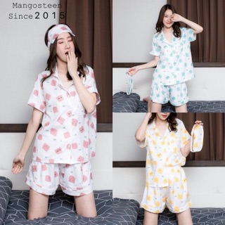 เซทชุดนอนลายขนม 3ชิ้น ที่คาดตา-เสื้อ-ขาสั้น เนื้อผ้าเย็นใส่สบาย กางเกงเอวสม้อคใส่สบายมากๆ