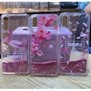 Samsung Galaxy A10 A20 A30 A50 M10 M20 M30 Flamingo Flower Patterned Bling Liquid Glitter Clear Soft TPU Case Cover