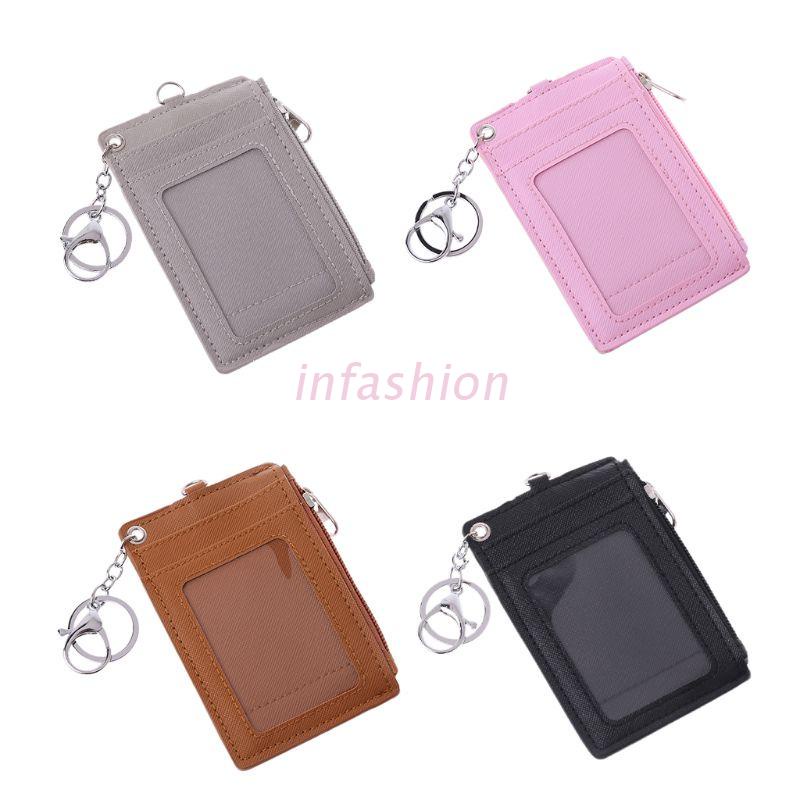 INF Portable Leather Business ID Card Credit Badge Holder Coin Purse Wallet Keychain