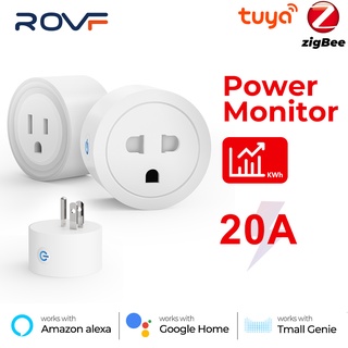 Rovf 20/16A Zigbee Tuya Plug WiFi ปลั๊กอัจฉริยะ เต้าเสียบควบคุมแบบไร้สาย US พร้อมการตรวจสอบพลังงาน ตั้งเวลาอิเล็กทรอนิกส์ ทํางานร่วมกับ Alexa Google Home