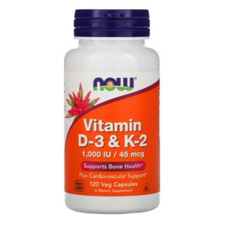 Now Foods, Vitamin D-3 &amp; K-2 D3 K2 , 45mcg (1,000 IU), 120 Veg Capsules with Vitamin C ,D3 , Vitamin K2 (MK-4) puritan