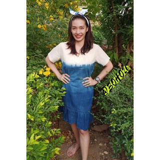 #BoHo26 เดรสมัดย้อม ผ้าฝ้าย ระบายชาย ลายไล่สี