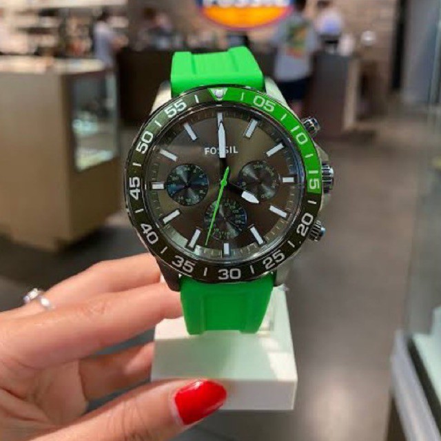 (ผ่อน0%) นาฬิกา FOSSIL Bannon Multifunction Green Silicone Watch BQ2501  สายยาง สีเขียว หน้าปัด สีดำ 45 มม.
