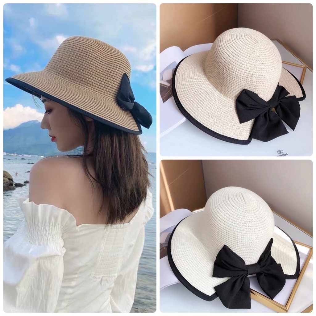 (ใส่โค้ดINCSM4Fเพิ่ม 20) JPP SHOPPING : หมวกสานแต่งโบว์ด้านหลังหลัง น่ารักสุดๆ  A050