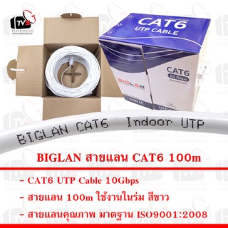 BIGLAN สายแลน CAT6 UTP Cable 10Gbps 100m ใช้งานในร่ม สีขาว