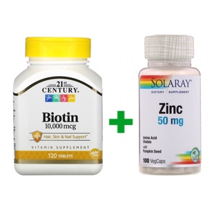 สูตรเข้มข้น บำรุงเส้นผม ลดผมร่วง zinc 50 มก. + Biotin 10,000 ไมโครกรัม ช่วยเส้นผมแข็งแรง ของแท้ รับประทาน ได้ 3 เดือน