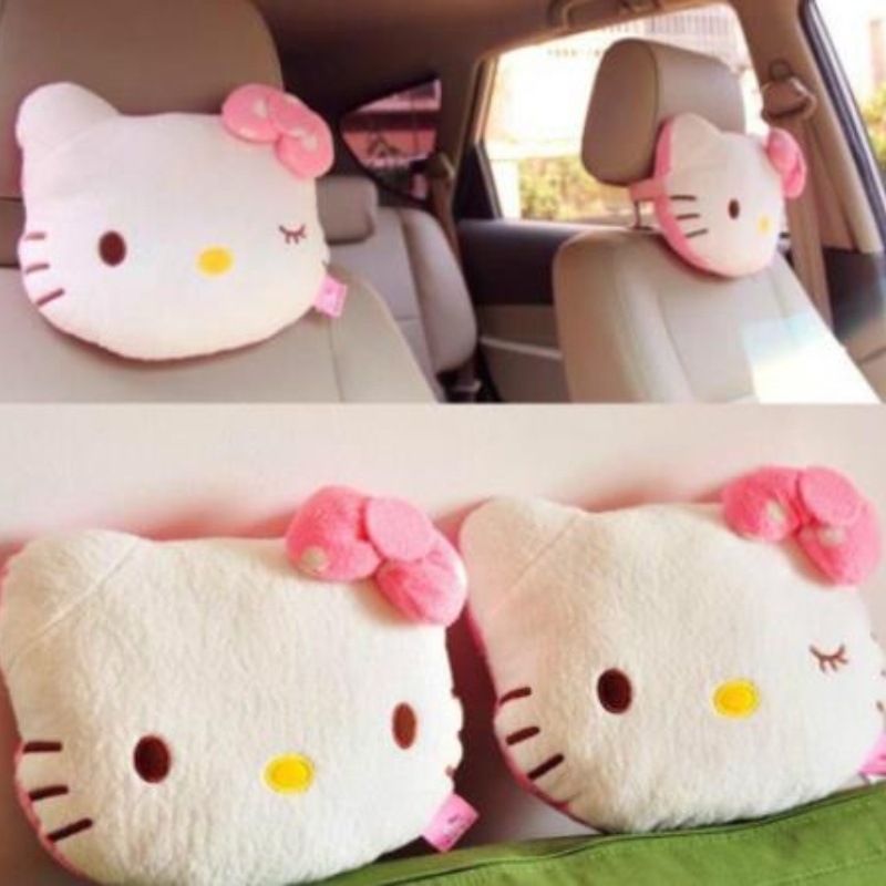 การ์ตูนน่ารัก KT แป้งลายจุดโบว์ KT KT หมอนรองศีรษะในรถยนต์ หมอนรองคอในรถยนต์