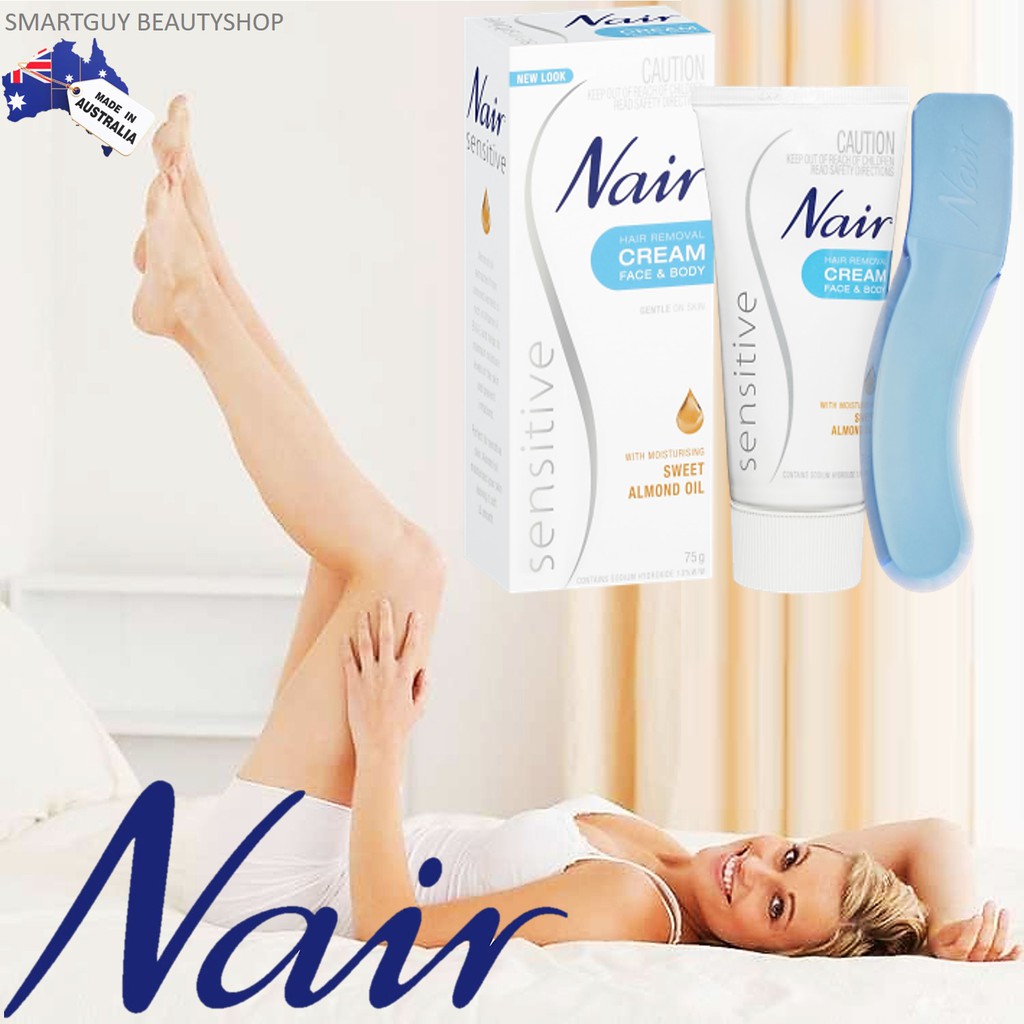 Nair Sensitive Hair Removal Cream With Moisturising Sweet Almond Oil 75g ครีมกำจัดขนในขณะอาบน้ำสูตรอ