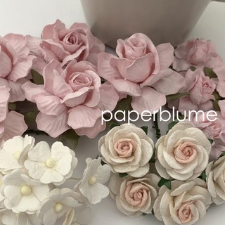 เซ็ท DIY 4 ดีไซน์ รวม 25 ดอก ดอกไม้กระดาษสา งานประดิษฐ์ งานแต่ง Mulberry Paper Flowers (ชมพูอ่อน ขาว B)