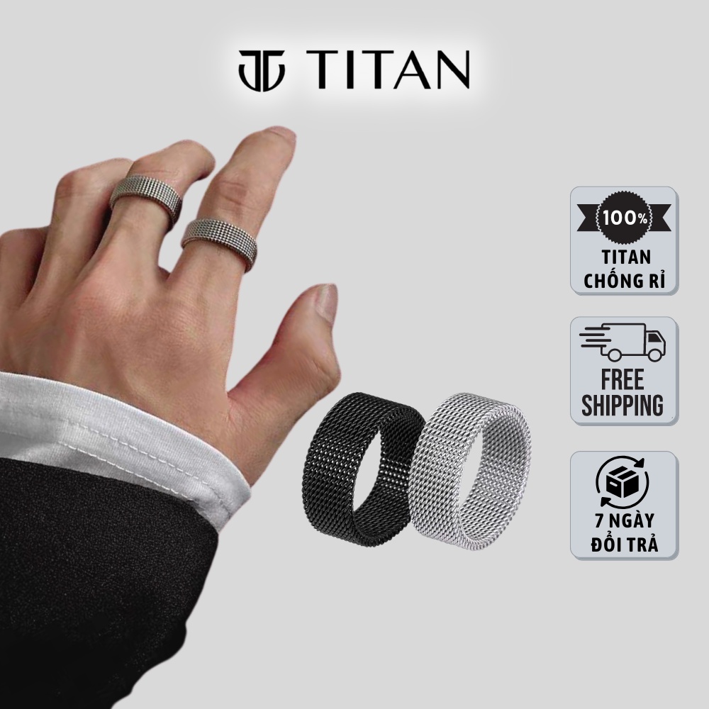 แหวนโซ่ Elas สําหรับผู้ชายและผู้หญิงสไตล์ฮิปฮอปไทเทเนียมสแตนเลส 925 unisex สีดําเงิน Titan Shop