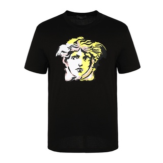 Versace เสื้อยืด ผ้าฝ้าย พิมพ์ลายใบหน้า แฟชั่นสําหรับผู้ชาย