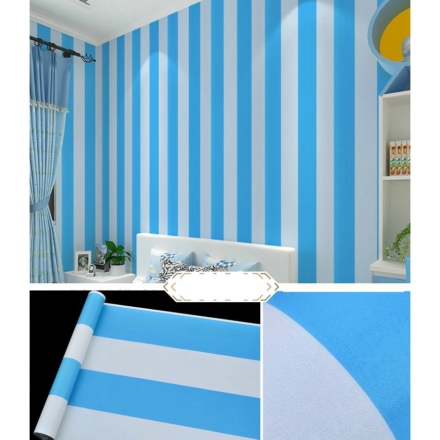 Wallpaper ลายทางสีฟ้า-ใหญ่ วอลเปเปอร์สติ้กเกอร์ ติดผนัง โมเดิร์น