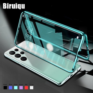 Samsung Galaxy S22 Ultra S22 Plus Magnetic Phone Case Double Sided Tempered Glass Magnet Metal Flip Hard Front and Back 360 Degree Case