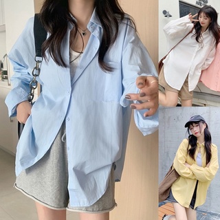 Korean🧧 เสื้อเชิ้ตแขนยาวผ้าครป สีพื้น 5 สี