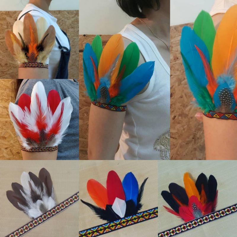 สร้อยข้อมือ กำไล ปลอกแขนโบฮีเมี่ยน ปลอกแขนบน 1ข้าง ทำจากขนเป็ด ปรับขนาดได้ งานฝีมือคนไทย