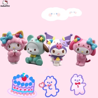 ตุ๊กตาฟิกเกอร์ Sanrio Hello Kitty Pochaco Kuromi สําหรับตกแต่งเค้ก 4 ชิ้น ต่อชุด