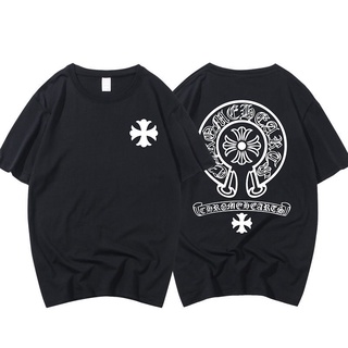 Chrome Heartsเสื้อผ้า Chrome Hearts♂☫เสื้อยืด Cotton บริสุทธิ์ 230g Horseshoe Crow Heart Sanskrit Cross Engraved Print