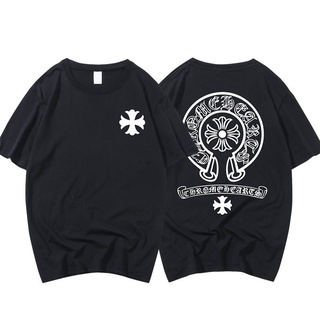 Chrome Heartsเสื้อผ้า Chrome Hearts♂☫เสื้อยืด Cotton บริสุทธิ์ 230g Horseshoe Crow Heart Sanskrit Cross Engraved Print